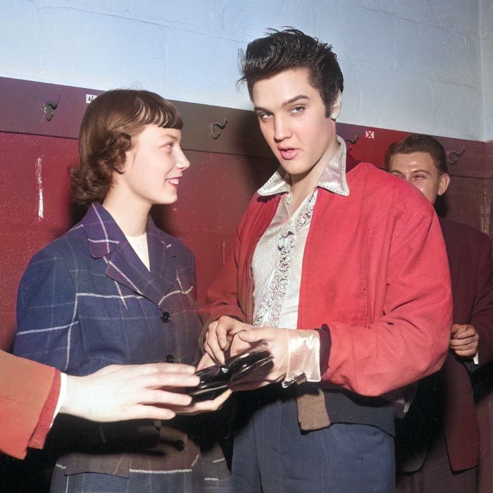 Carol Vanderleck and Elvis, backstage at Maple Leaf Gardens, April 1957. Photo Toronto Telegram.
