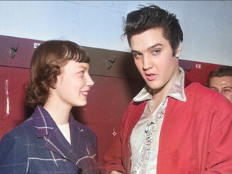 Carol Vanderleck and Elvis, backstage at Maple Leaf Gardens, April 1957. Photo Toronto Telegram.
