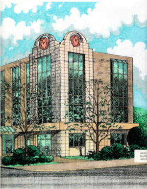 Architect’s original rendering of SAHIL (including rooftop clocks).