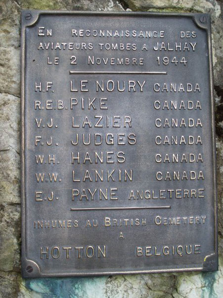 Commemorative plaque honouring the fallen airmen in Belgium.