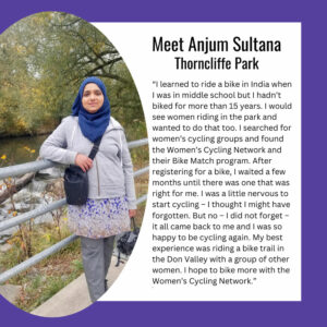 Anjum Sultana, a member of the Women's Cycling network and their Bike Match program.