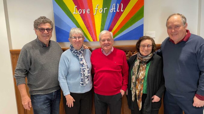 lucRefugeeCommittee_featured Co-sponsors and members of the Refugee Committee: (from the left) Laszlo Barna, Adele Freeman, Don Jeffreys, Laura Alper and Bob Lister. Photo Janis Fertuck.