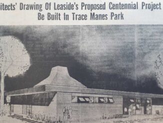 Architect’s drawing of the proposed Leaside Municipal Centennial Project at Trace Manes Park. LEASIDE ADVERTISER, SEPT. 22, 1965.