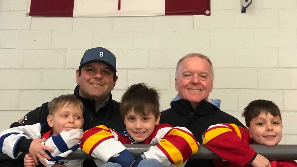Jim, his son Bryant and Bryant’s three sons at the arena. Photo Mitch Bubulj.